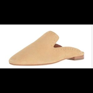 Frye Gwen Pickstitch Mules Women’s Taupe Suede Leather Slip-On Loafers Flats